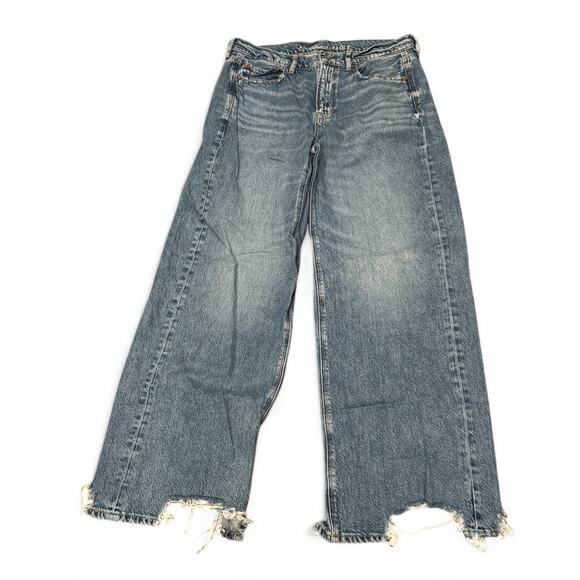 AE Women’s 10 Dreamy Drape Super High-Waisted Baggy Wide-Leg Blue Jeans - Picture 2 of 8